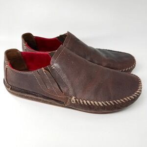 Olukai Ali'i Elua Men 10 Brown Good Leather Slip On Loafer Whipstitch 10167-7H7H